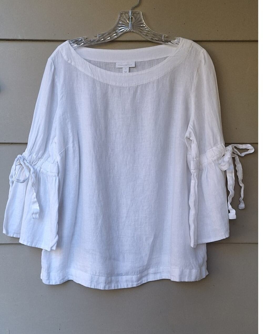 Charter Club 100% Linen Bell Sleeves Bows Lightweight Coastal Minimalist Top